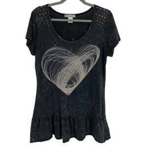 Vintage Susie Petite Spirograph Heart Short sleeve Black T-shirt Size  PL
